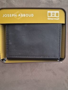 Joseph Abooud Leather Tri Fold Wallet, Brown.  In Tin Case